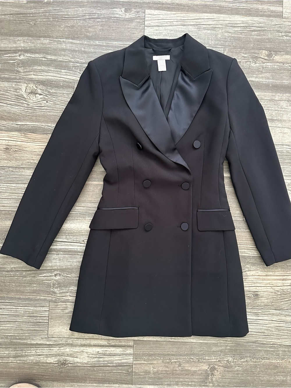 H&M Black Double-Breasted Satin Lapel Blazer